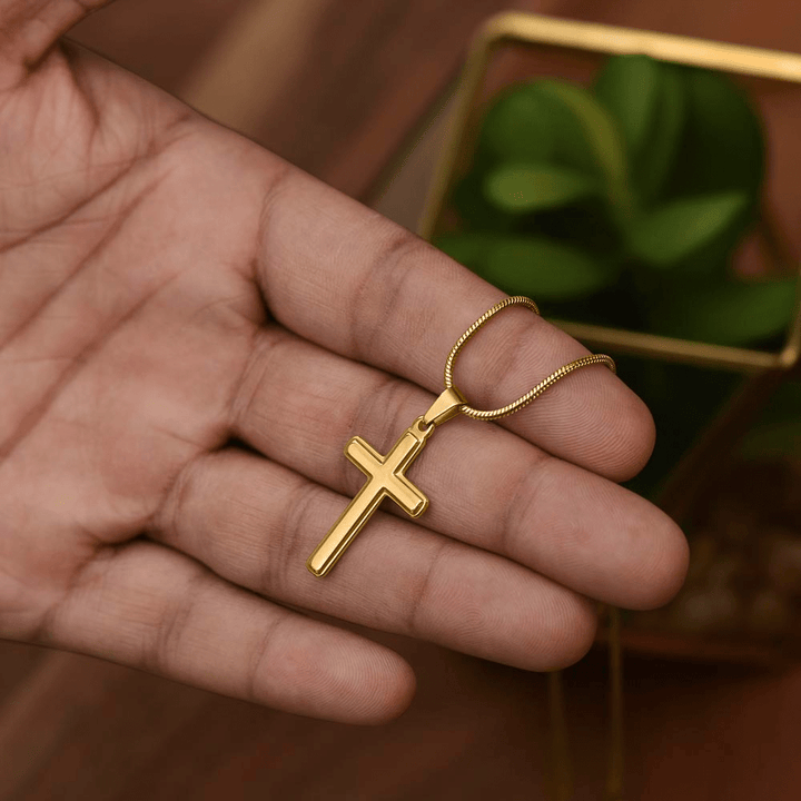 To My Daughter - Artisan Cross Necklace with Snake Chain - "I'll Always Be With You - The Love Sparkle