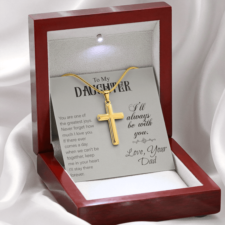 To My Daughter - Artisan Cross Necklace with Snake Chain - "I'll Always Be With You - The Love Sparkle