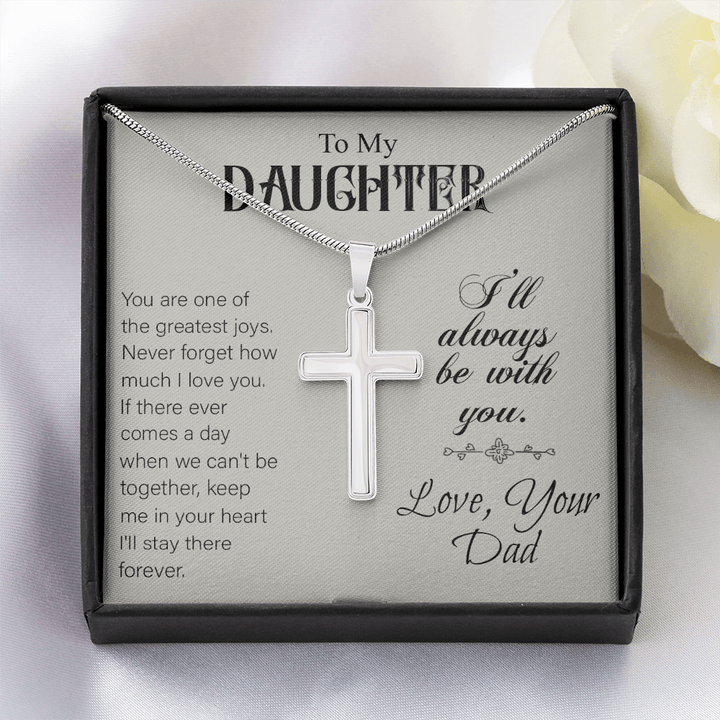 To My Daughter - Artisan Cross Necklace with Snake Chain - "I'll Always Be With You - The Love Sparkle