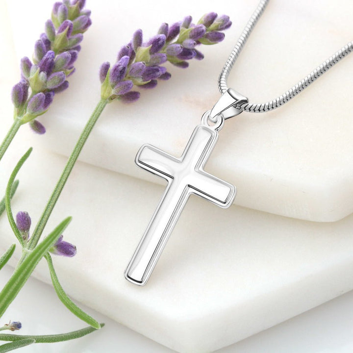 To My Daughter - Artisan Cross Necklace with Snake Chain - "I'll Always Be With You - The Love Sparkle