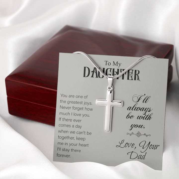 To My Daughter - Artisan Cross Necklace with Snake Chain - "I'll Always Be With You - The Love Sparkle