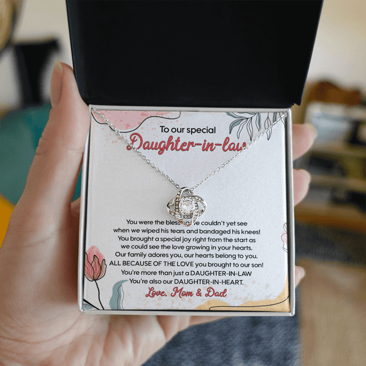 To My Daughter - in - Law - "Daughter - in - Heart" Love Knot Necklace - The Love Sparkle