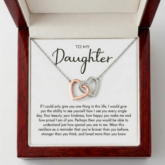 "To My Daughter" Interlocking Hearts Necklace – Meaningful Gift from Dad for Birthday, Graduation & Any Occasion - The Love Sparkle