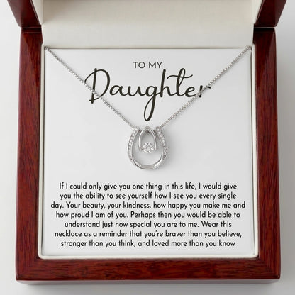 To My Daughter Lucky In Love Necklace from Dad – Braver, Stronger & Loved More Than You Know - The Love Sparkle