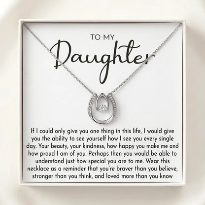 To My Daughter Lucky In Love Necklace from Dad – Braver, Stronger & Loved More Than You Know - The Love Sparkle