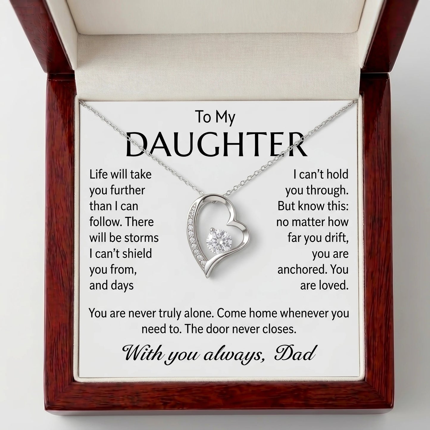 "To My Daughter, No Matter How Far You Go, You Are Loved" Forever Love Heart Necklace – Gift from Dad - The Love Sparkle
