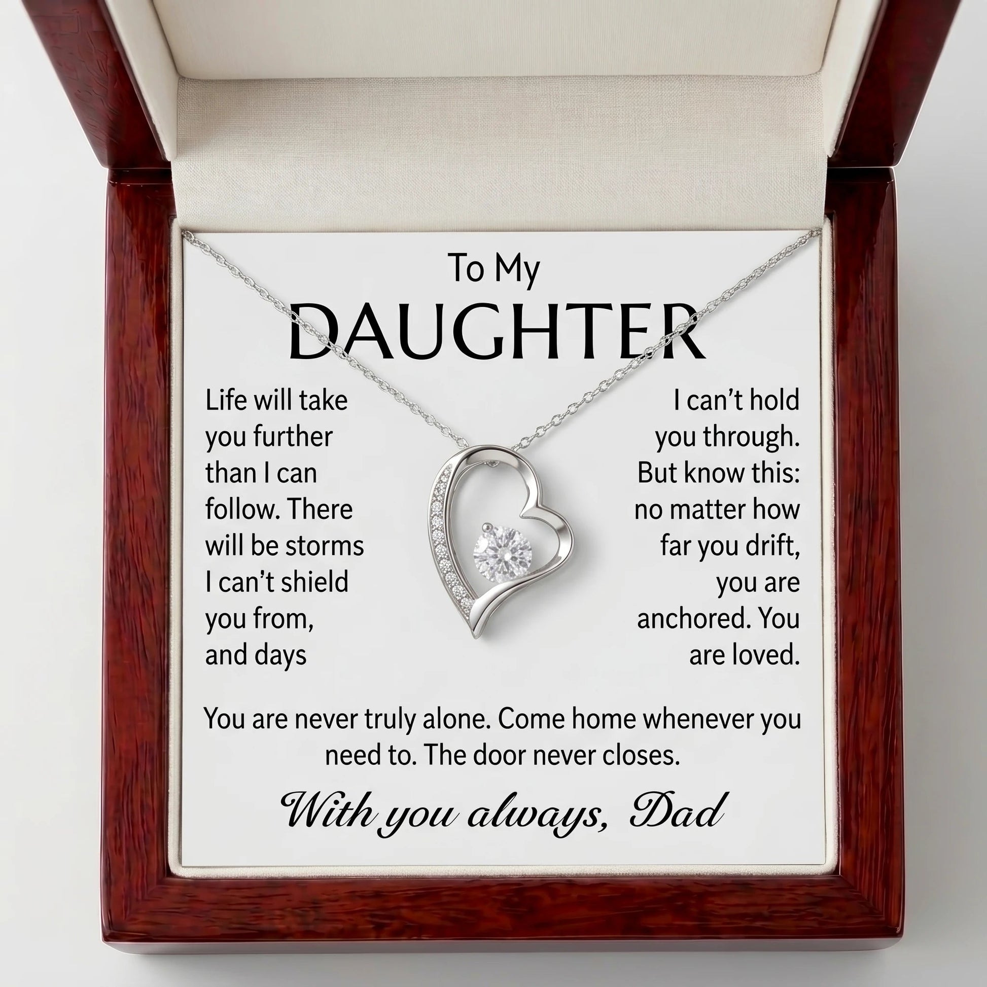 "To My Daughter, No Matter How Far You Go, You Are Loved" Forever Love Heart Necklace – Gift from Dad - The Love Sparkle