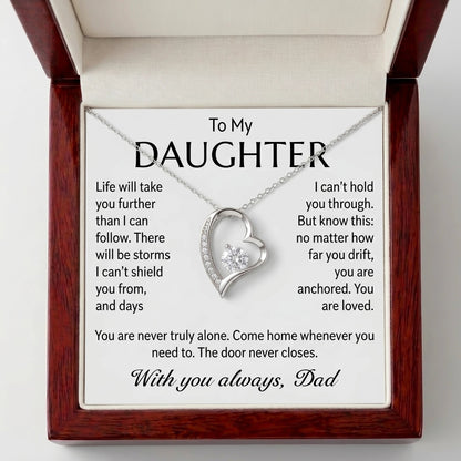 "To My Daughter, No Matter How Far You Go, You Are Loved" Forever Love Heart Necklace – Gift from Dad - The Love Sparkle