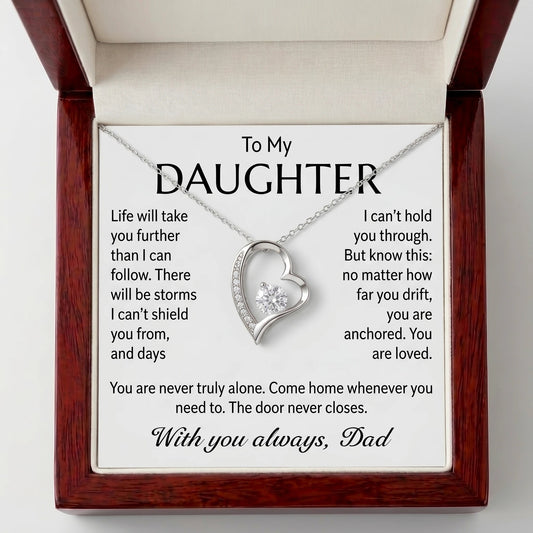 "To My Daughter, No Matter How Far You Go, You Are Loved" Forever Love Heart Necklace – Gift from Dad - The Love Sparkle