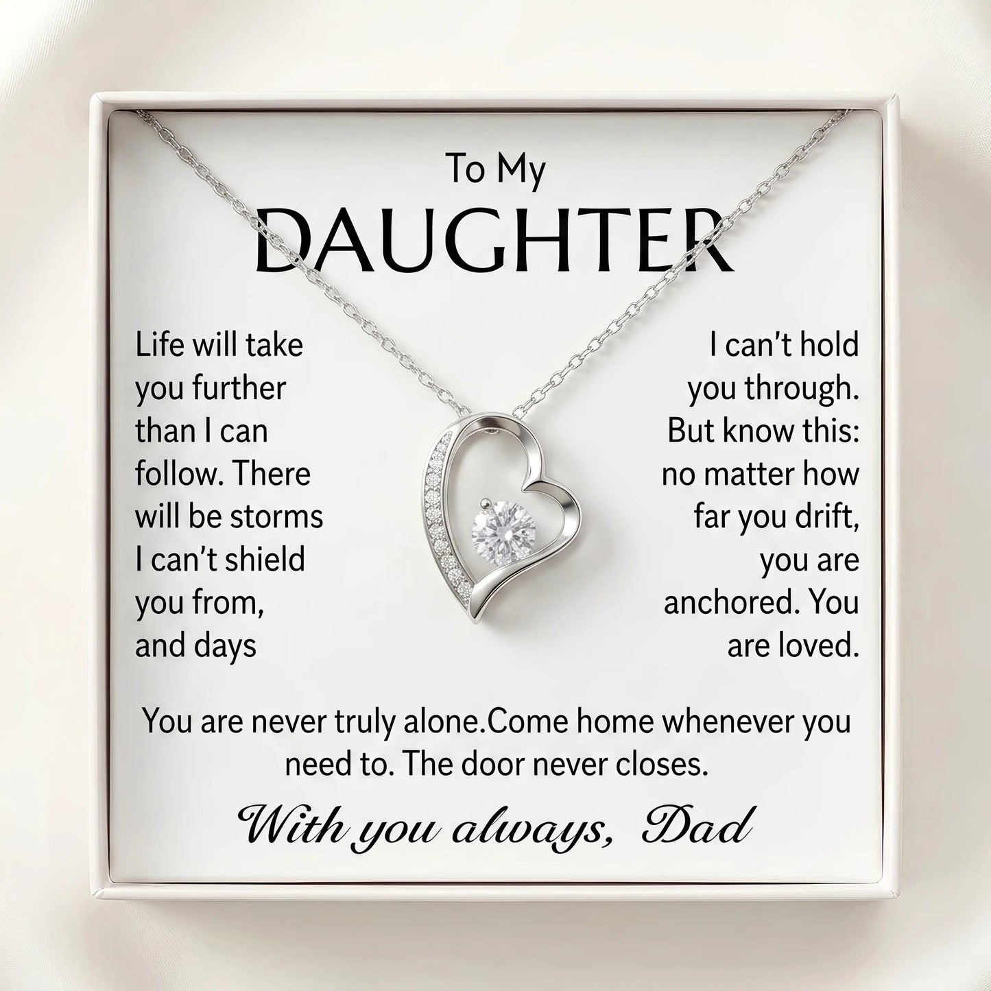 "To My Daughter, No Matter How Far You Go, You Are Loved" Forever Love Heart Necklace – Gift from Dad - The Love Sparkle