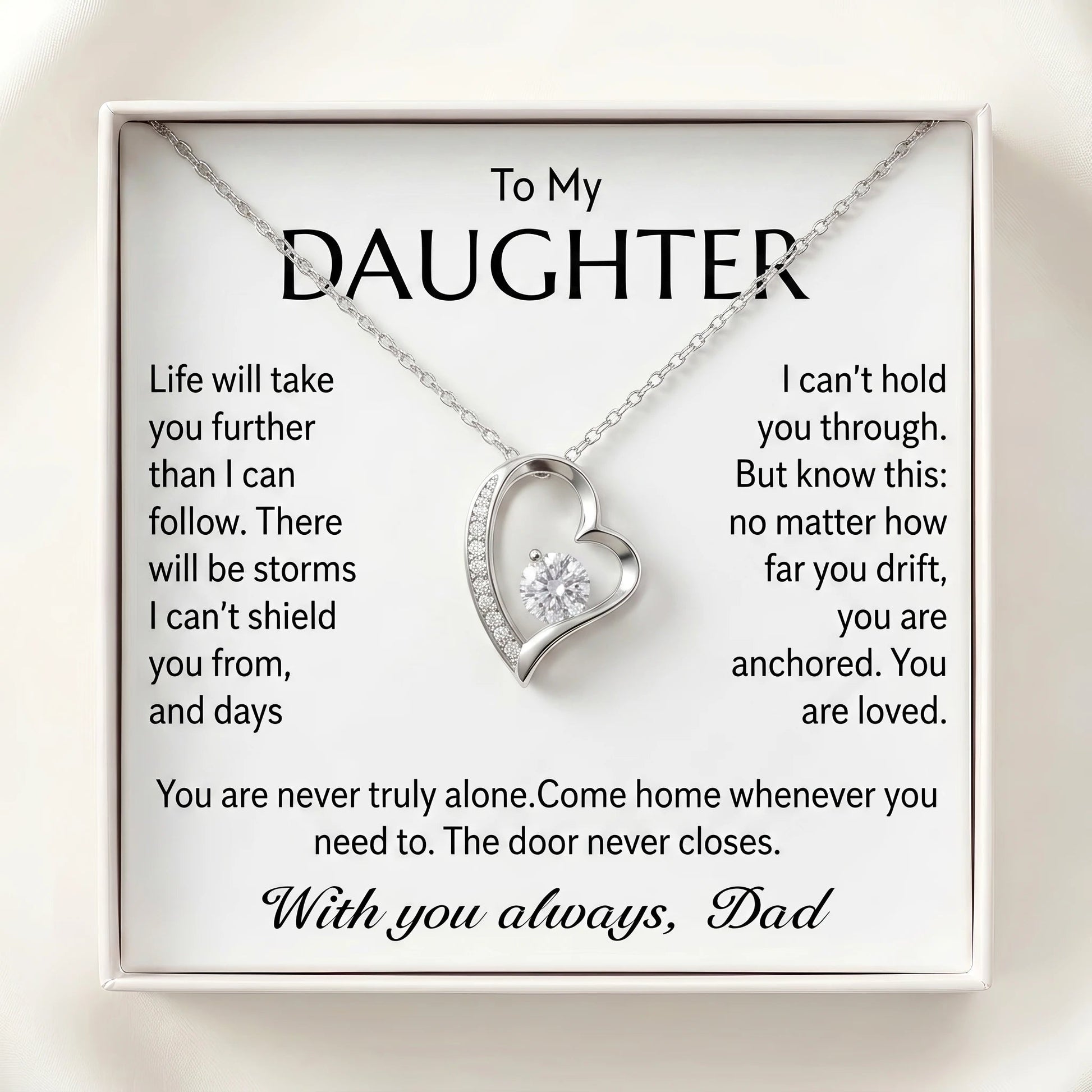 "To My Daughter, No Matter How Far You Go, You Are Loved" Forever Love Heart Necklace – Gift from Dad - The Love Sparkle