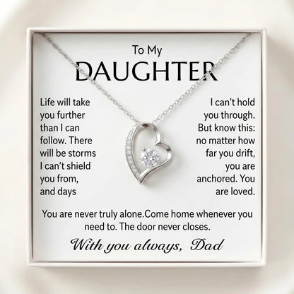 "To My Daughter, No Matter How Far You Go, You Are Loved" Forever Love Heart Necklace – Gift from Dad - The Love Sparkle