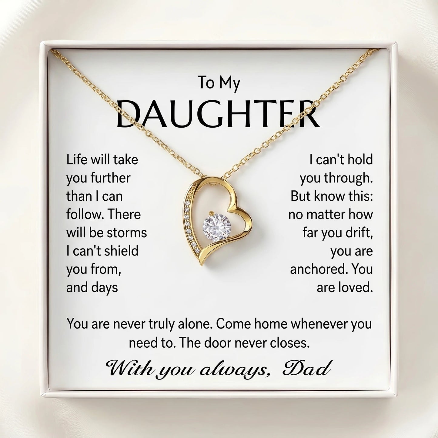 "To My Daughter, No Matter How Far You Go, You Are Loved" Forever Love Heart Necklace – Gift from Dad - The Love Sparkle