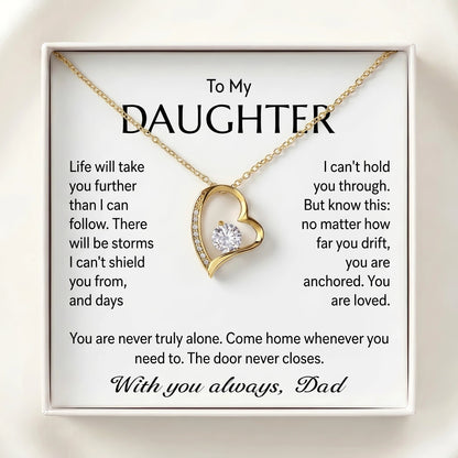 "To My Daughter, No Matter How Far You Go, You Are Loved" Forever Love Heart Necklace – Gift from Dad - The Love Sparkle
