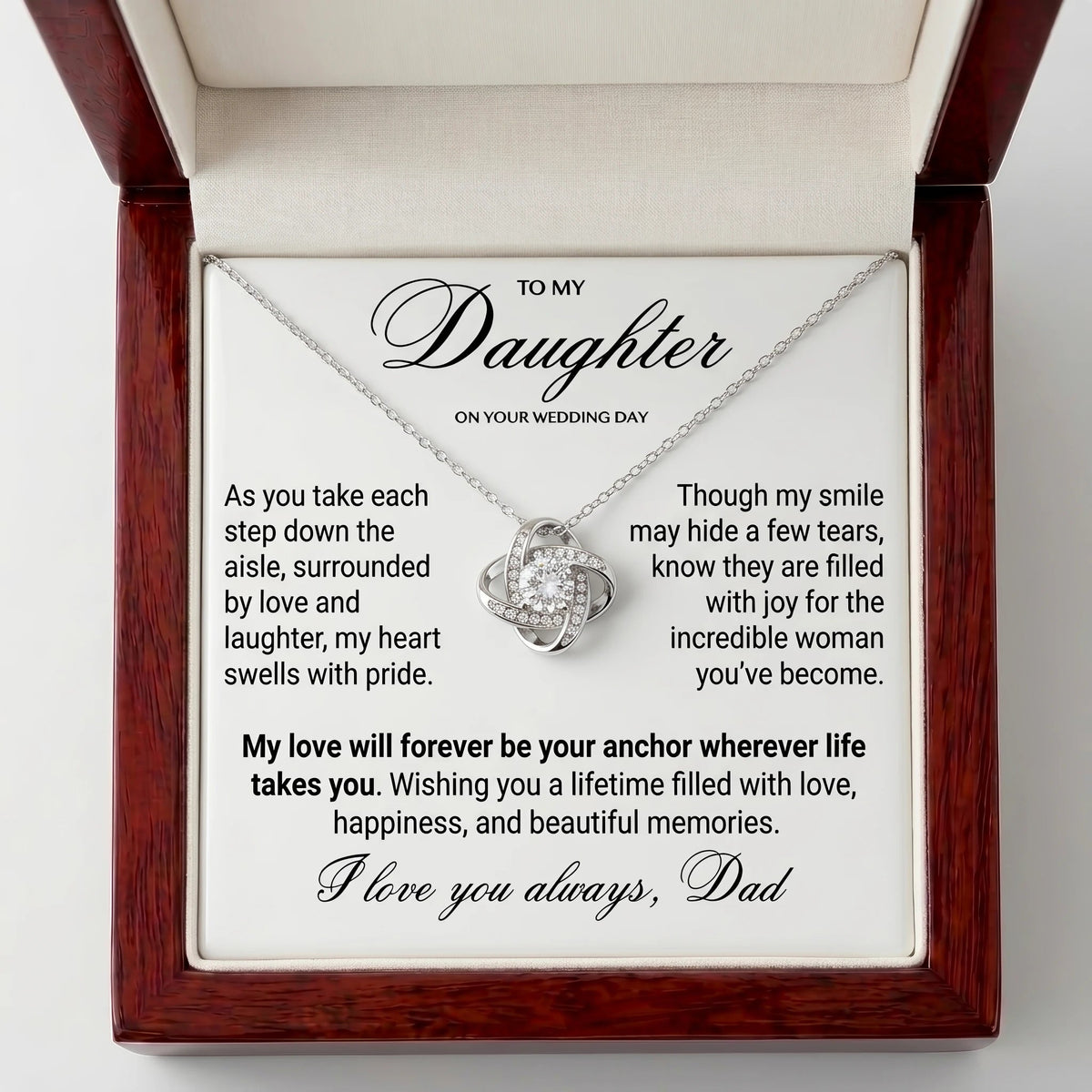"To My Daughter On Your Wedding Day" Love Knot Necklace – Meaningful Gift from Dad to Bride - The Love Sparkle
