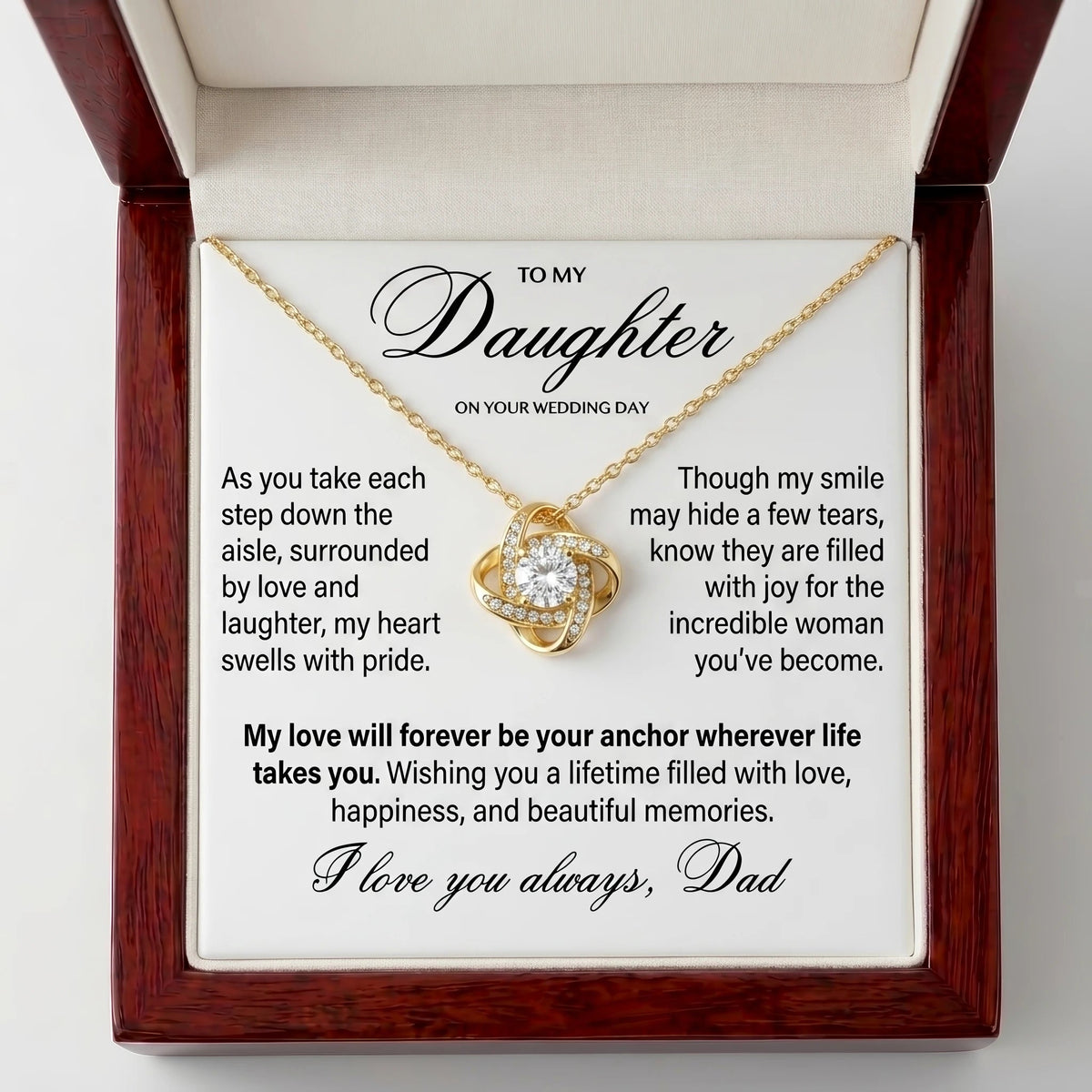 "To My Daughter On Your Wedding Day" Love Knot Necklace – Meaningful Gift from Dad to Bride - The Love Sparkle