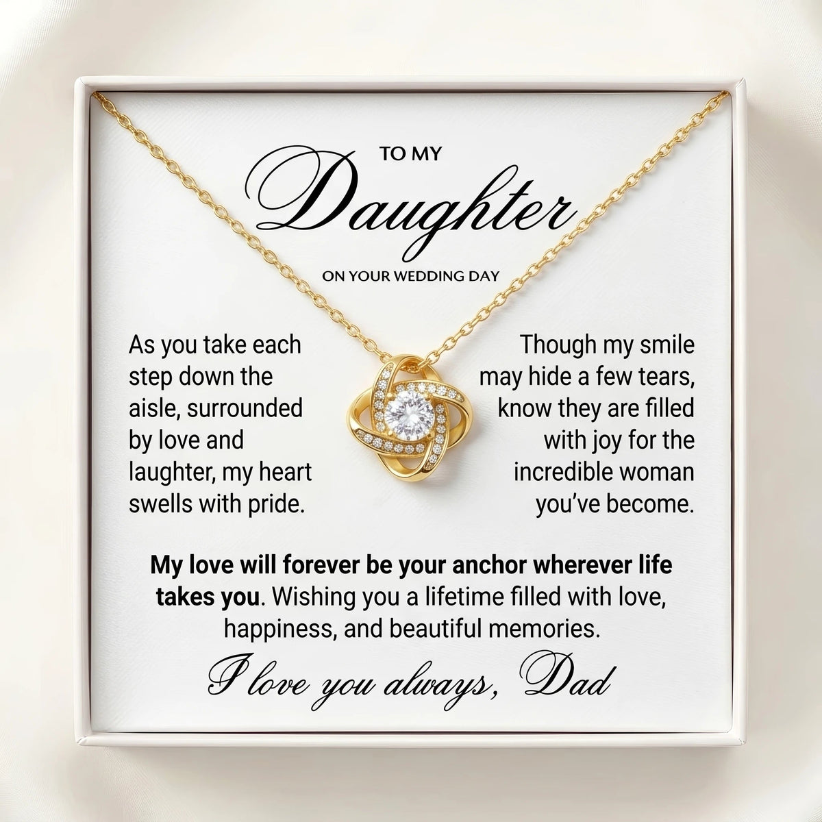 "To My Daughter On Your Wedding Day" Love Knot Necklace – Meaningful Gift from Dad to Bride - The Love Sparkle