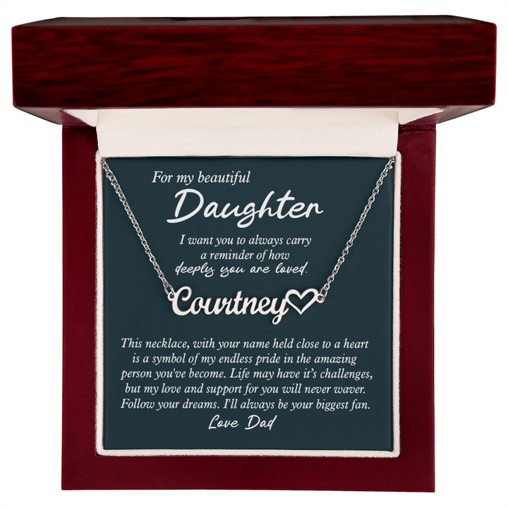 To My Daughter - Personalized Heart Name Necklace from Dad - The Love Sparkle