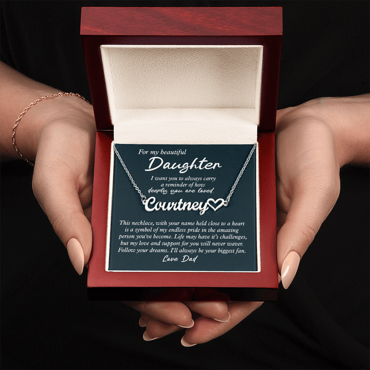 To My Daughter - Personalized Heart Name Necklace from Dad - The Love Sparkle