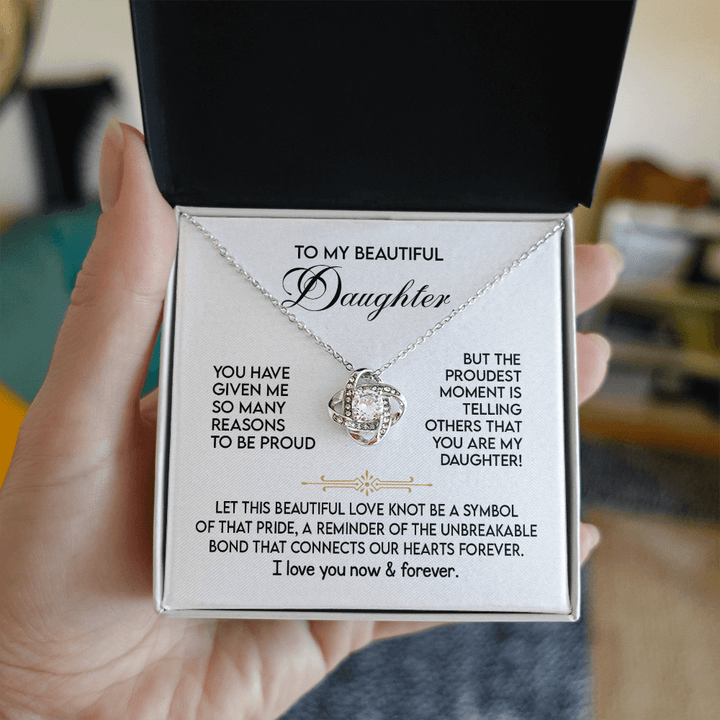 To My Daughter - "Proud of You" Love Knot Necklace - The Love Sparkle