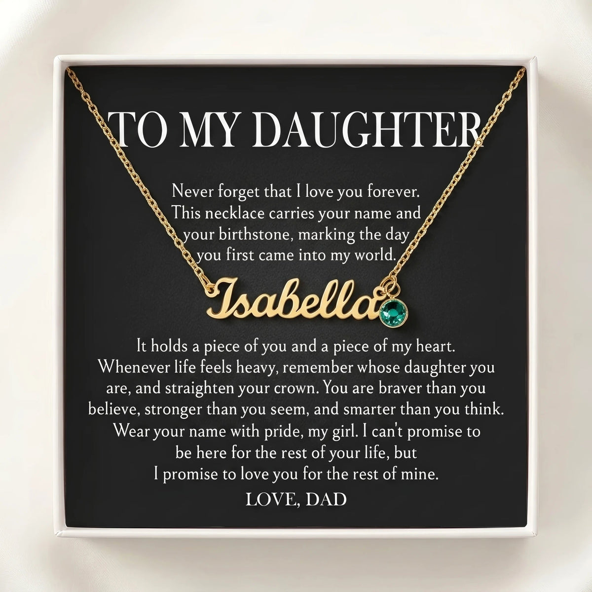 "To My Daughter, Straighten Your Crown" Custom Name Necklace with Birthstone – Meaningful Gift from Dad - The Love Sparkle