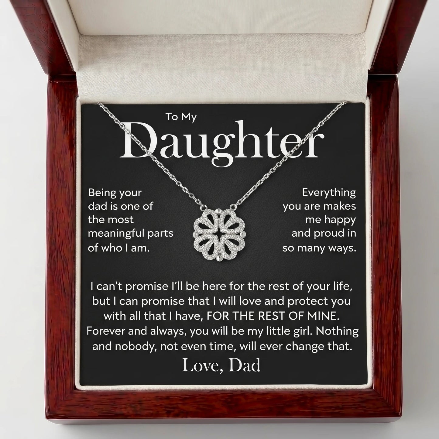 "To My Daughter, You'll Always Be My Little Girl" Magnetic Hearts Clover Necklace – Meaningful Gift from Dad - The Love Sparkle