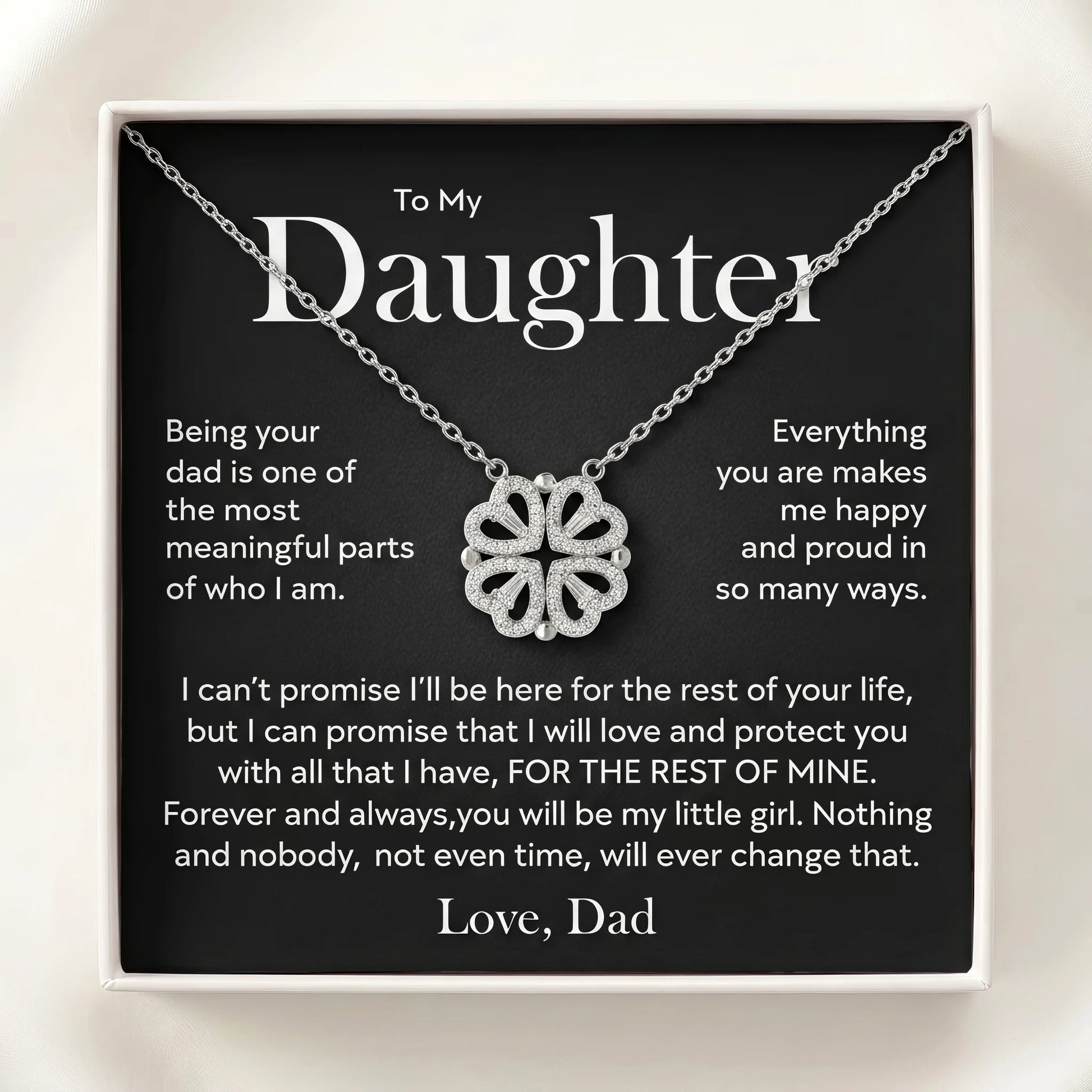 "To My Daughter, You'll Always Be My Little Girl" Magnetic Hearts Clover Necklace – Meaningful Gift from Dad - The Love Sparkle