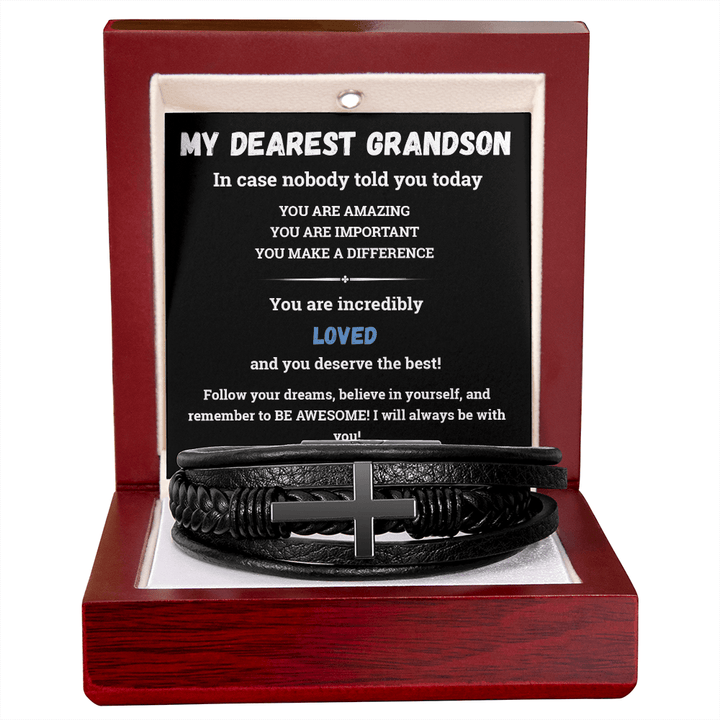 To My Dearest Grandson - Men's Cross Bracelet - always believe in himself. - The Love Sparkle