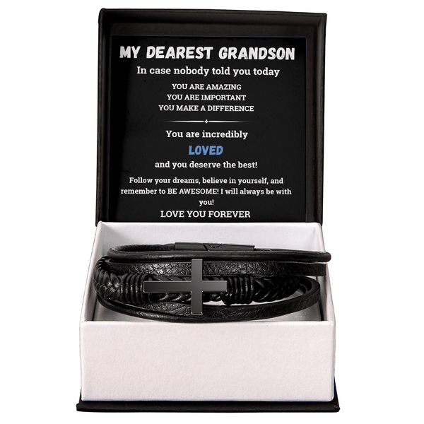 To My Dearest Grandson - Men's Cross Bracelet - always believe in himself. - The Love Sparkle