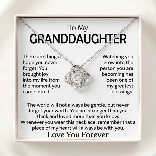 "To My Granddaughter, a Piece of My Heart Goes With You" Love Knot Necklace – Meaningful Keepsake Gift - The Love Sparkle