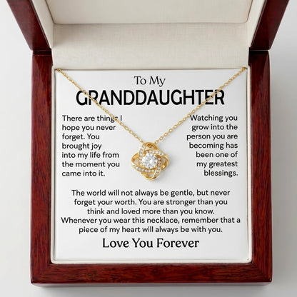 "To My Granddaughter, a Piece of My Heart Goes With You" Love Knot Necklace – Meaningful Keepsake Gift - The Love Sparkle