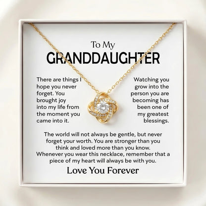 "To My Granddaughter, a Piece of My Heart Goes With You" Love Knot Necklace – Meaningful Keepsake Gift - The Love Sparkle