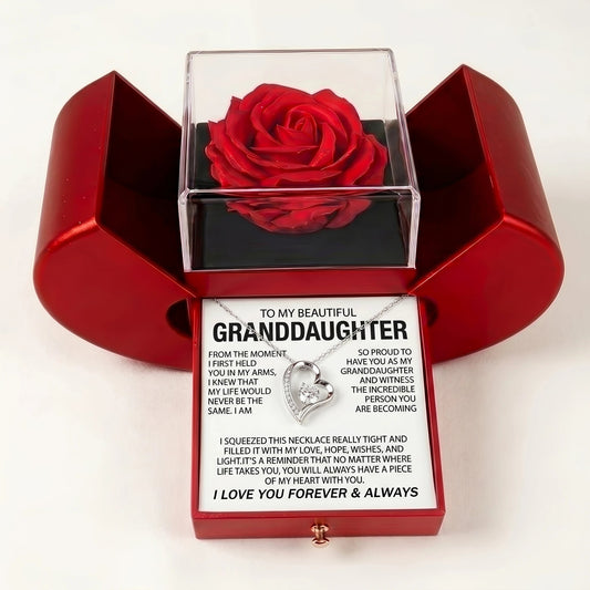 To My Granddaughter Forever Love Necklace with Red Rose Box – Keepsake Gift for Birthday, Graduation, Christmas & Any Occasion - The Love Sparkle