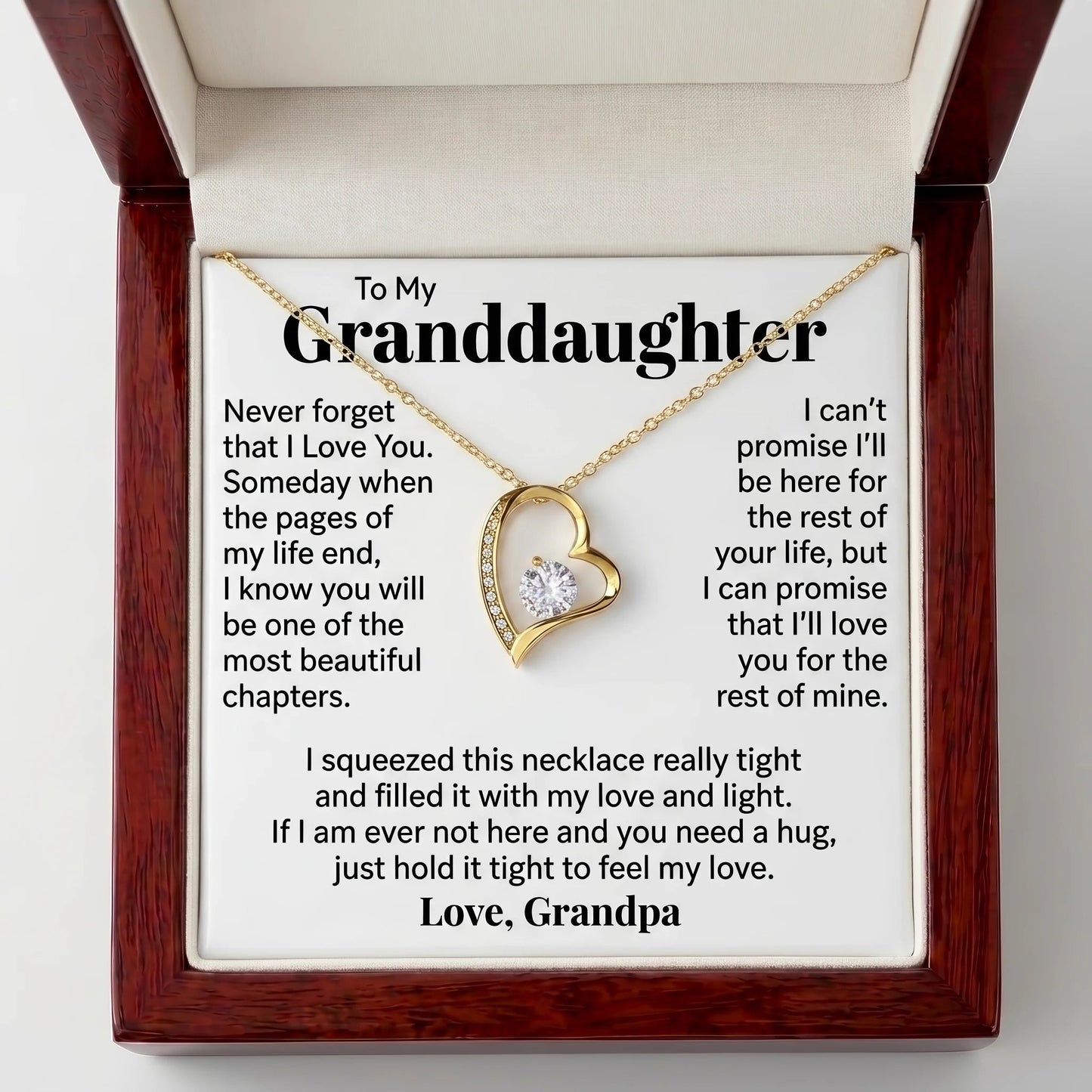 "To My Granddaughter, Hold It Tight to Feel My Love" Forever Love Necklace – Meaningful Gift from Grandpa - The Love Sparkle