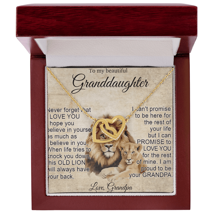 To My Granddaughter - Interlocking Heart Necklace - "This Old Lion Has Your Back" - The Love Sparkle