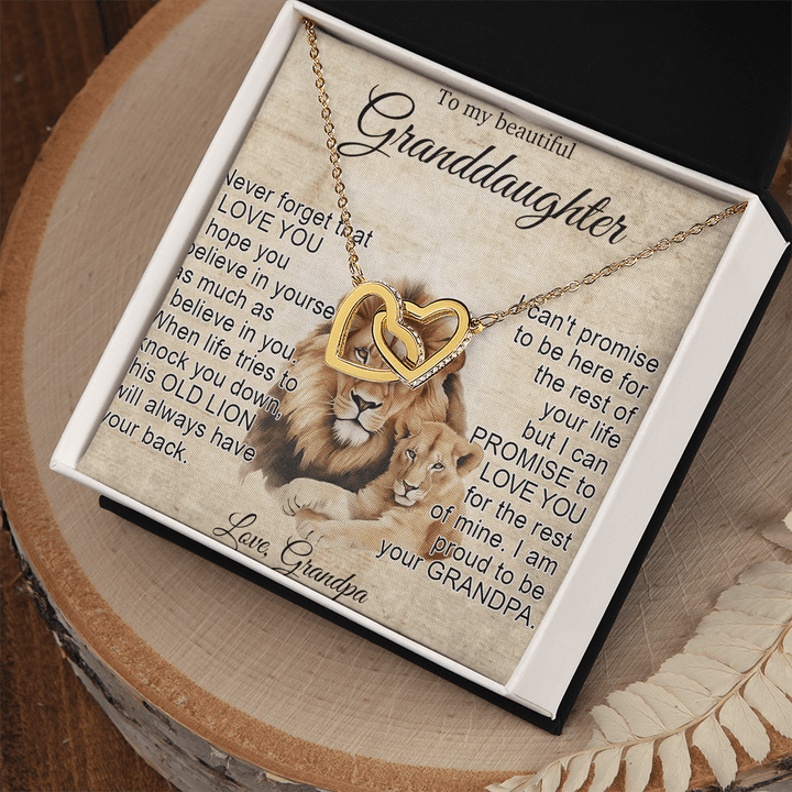 To My Granddaughter - Interlocking Heart Necklace - "This Old Lion Has Your Back" - The Love Sparkle