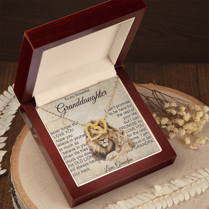 To My Granddaughter - Interlocking Heart Necklace - "This Old Lion Has Your Back" - The Love Sparkle