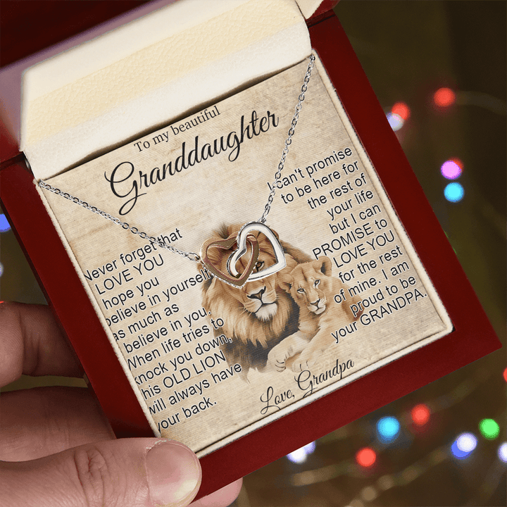 To My Granddaughter - Interlocking Heart Necklace - "This Old Lion Has Your Back" - The Love Sparkle