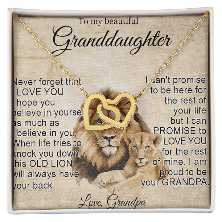 To My Granddaughter - Interlocking Heart Necklace - "This Old Lion Has Your Back" - The Love Sparkle