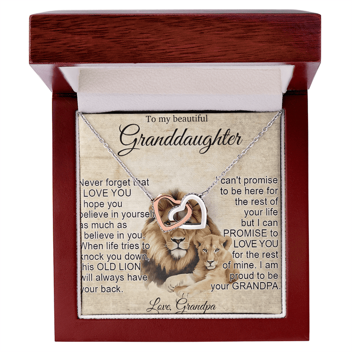 To My Granddaughter - Interlocking Heart Necklace - "This Old Lion Has Your Back" - The Love Sparkle