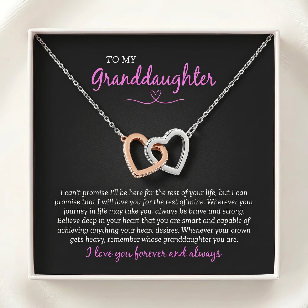 "To My Granddaughter" Interlocking Hearts Necklace – Brave, Strong & Loved Forever and Always - The Love Sparkle