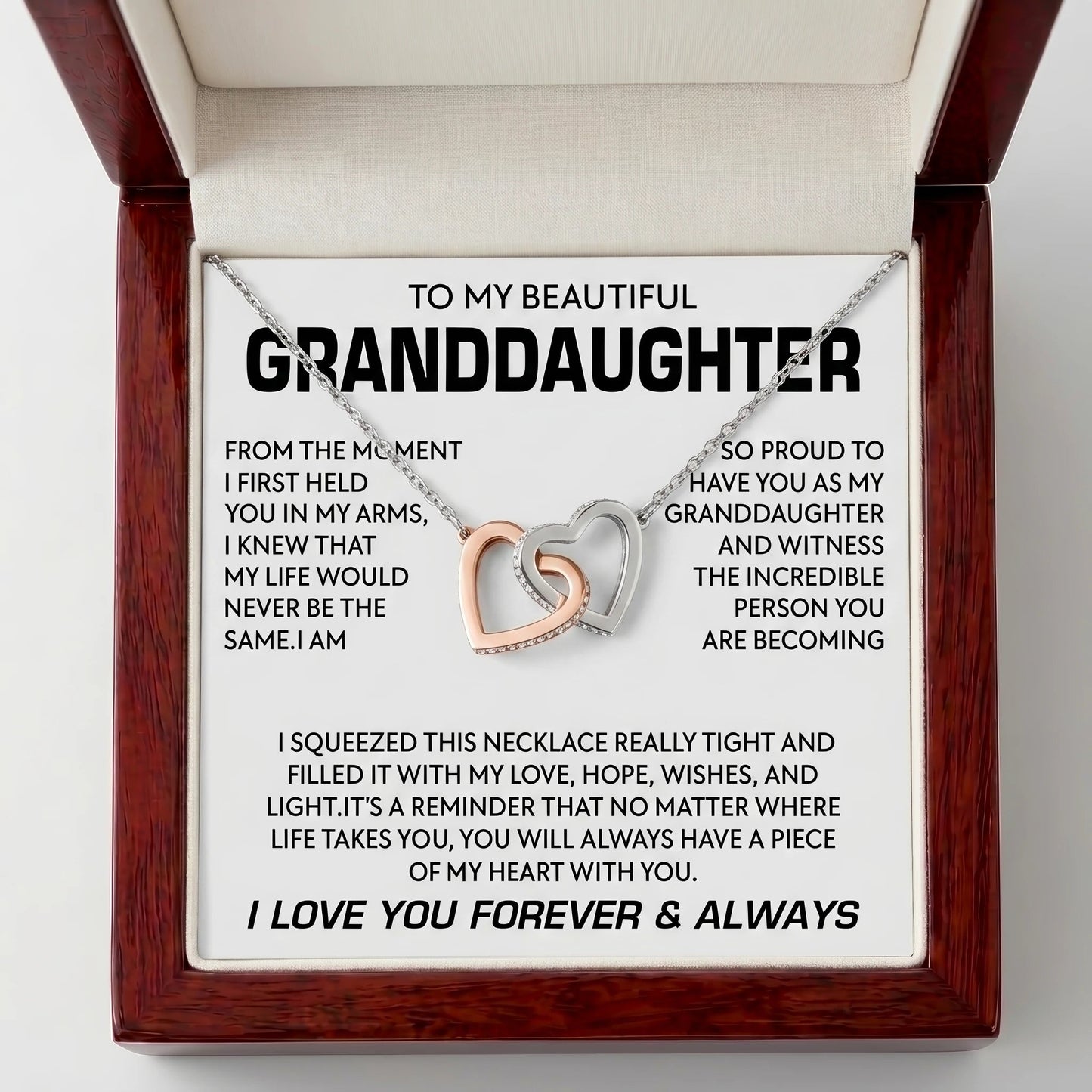 "To My Granddaughter" Interlocking Hearts Necklace – I Love You Forever & Always - The Love Sparkle