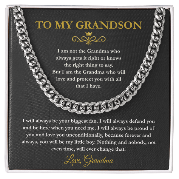 To My Grandson Cuban Link Chain - "I Am The Grandma Who Will Love & Protect You" Gift - The Love Sparkle