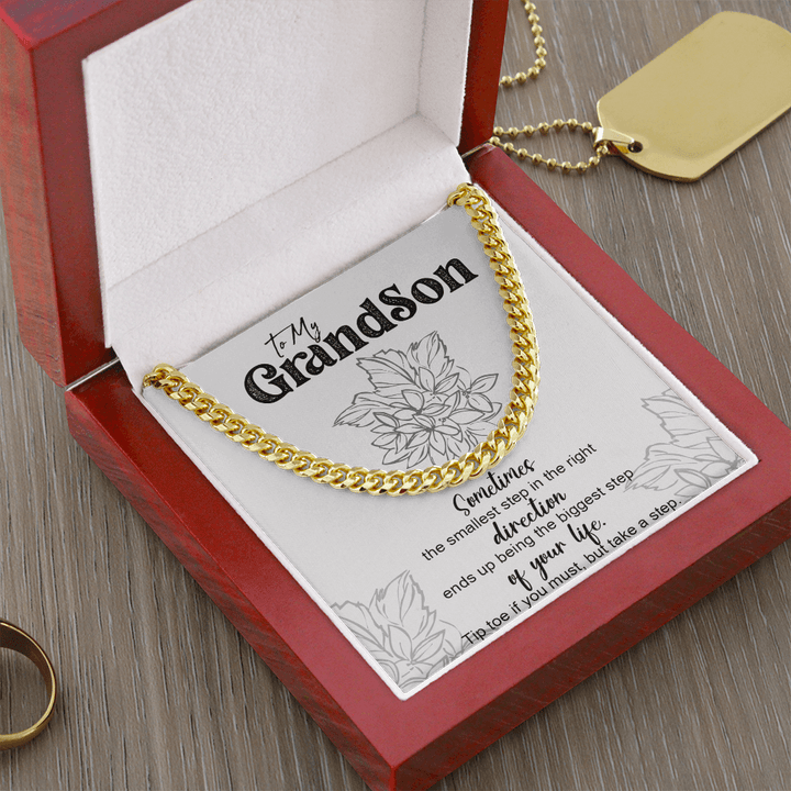 To My Grandson Inspirational Gift - Cuban Link Chain - "Take The First Step" - The Love Sparkle