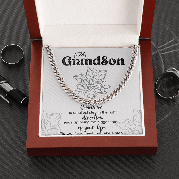 To My Grandson Inspirational Gift - Cuban Link Chain - "Take The First Step" - The Love Sparkle