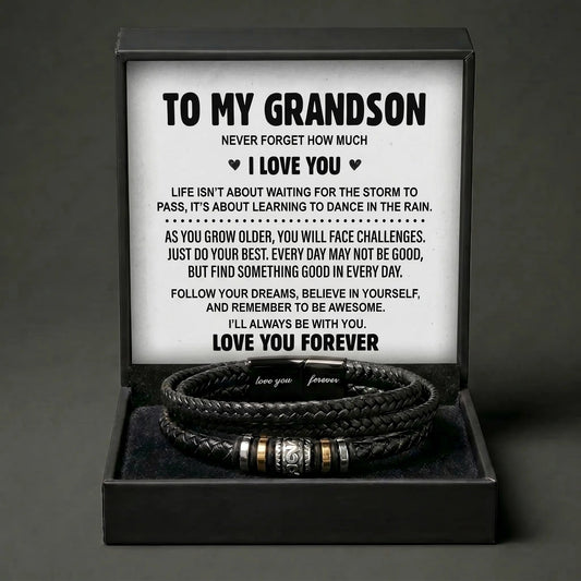 To My Grandson Leather Bracelet - Meaningful Birthday Or Graduation Gift - The Love Sparkle