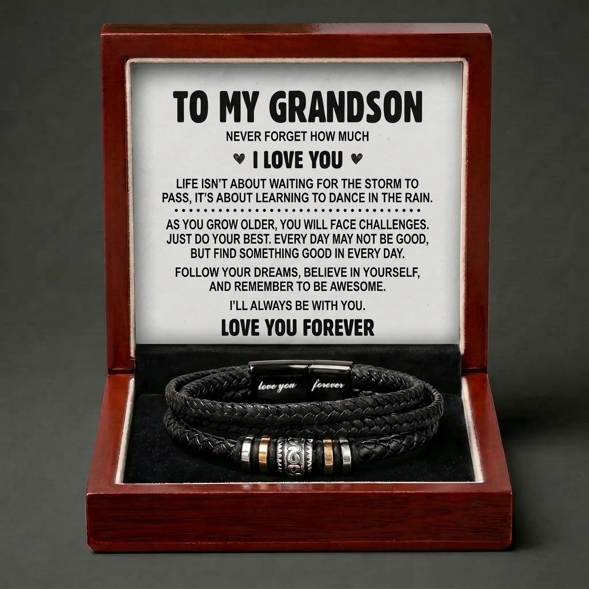 To My Grandson Leather Bracelet - Meaningful Birthday Or Graduation Gift - The Love Sparkle