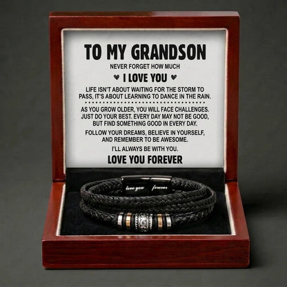 To My Grandson Leather Bracelet - Meaningful Birthday Or Graduation Gift - The Love Sparkle