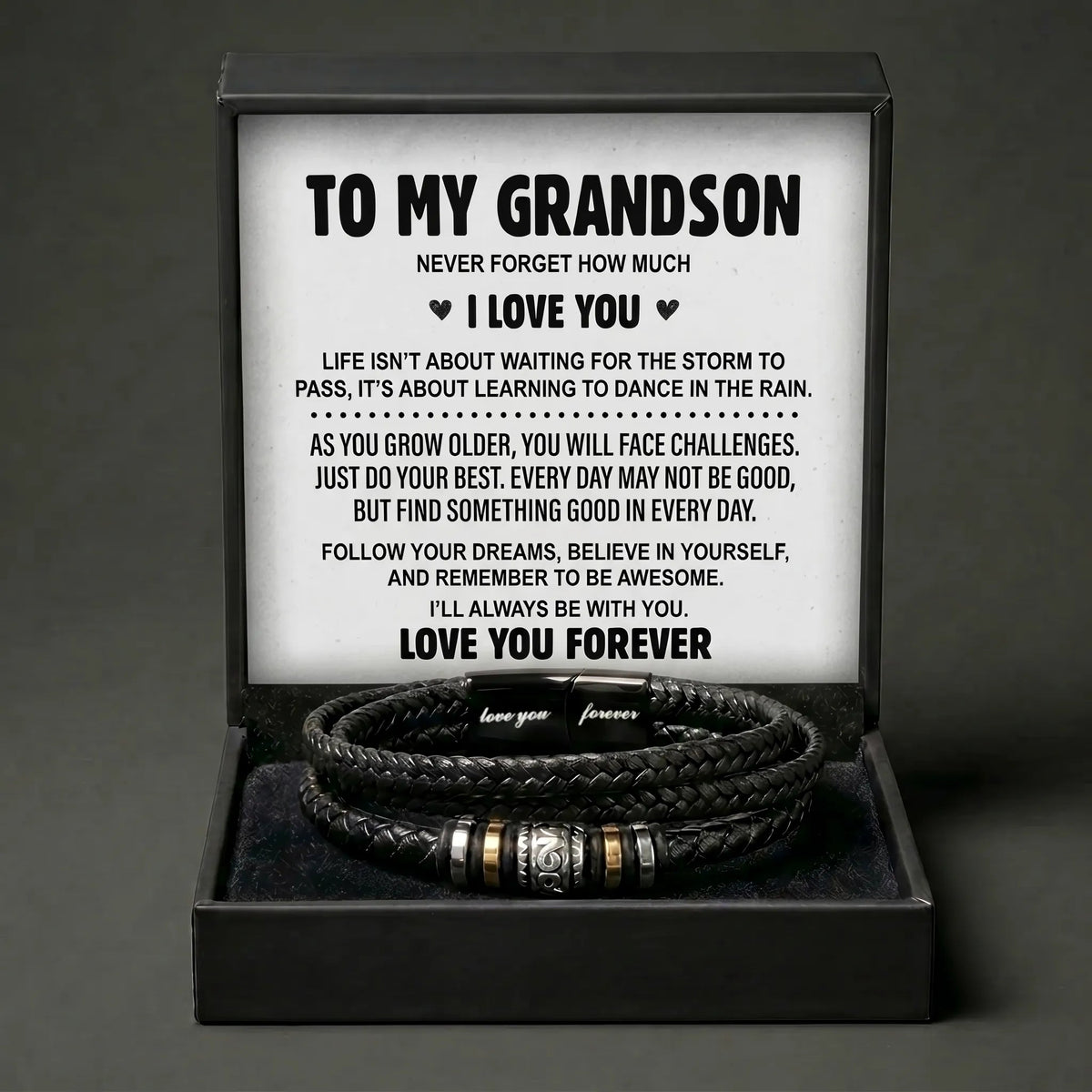 To My Grandson Leather Bracelet - Meaningful Birthday Or Graduation Gift - The Love Sparkle