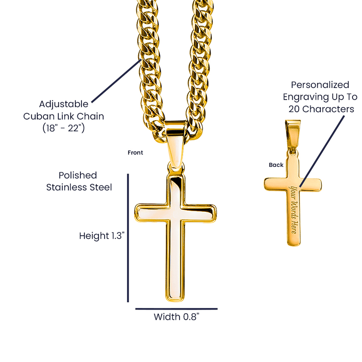 To My Husband - Engraved Cross Necklace with Cuban Link Chain - The Love Sparkle